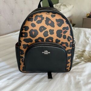 Coach Tan and Black Leopard Backpack